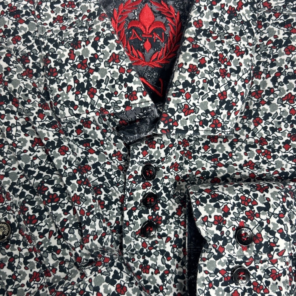 Au Noir Men's Size 4‎ Red Grey White Dress Shirt Long Sleeve Contrast Flip Cuff